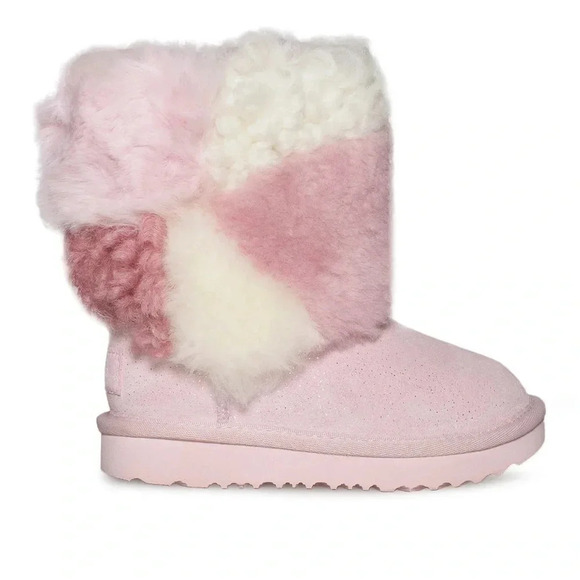 UGG CLASSIC SHORT PATCHWORK FLUFF BABY PINK BOOTS 10 - Picture 1 of 15